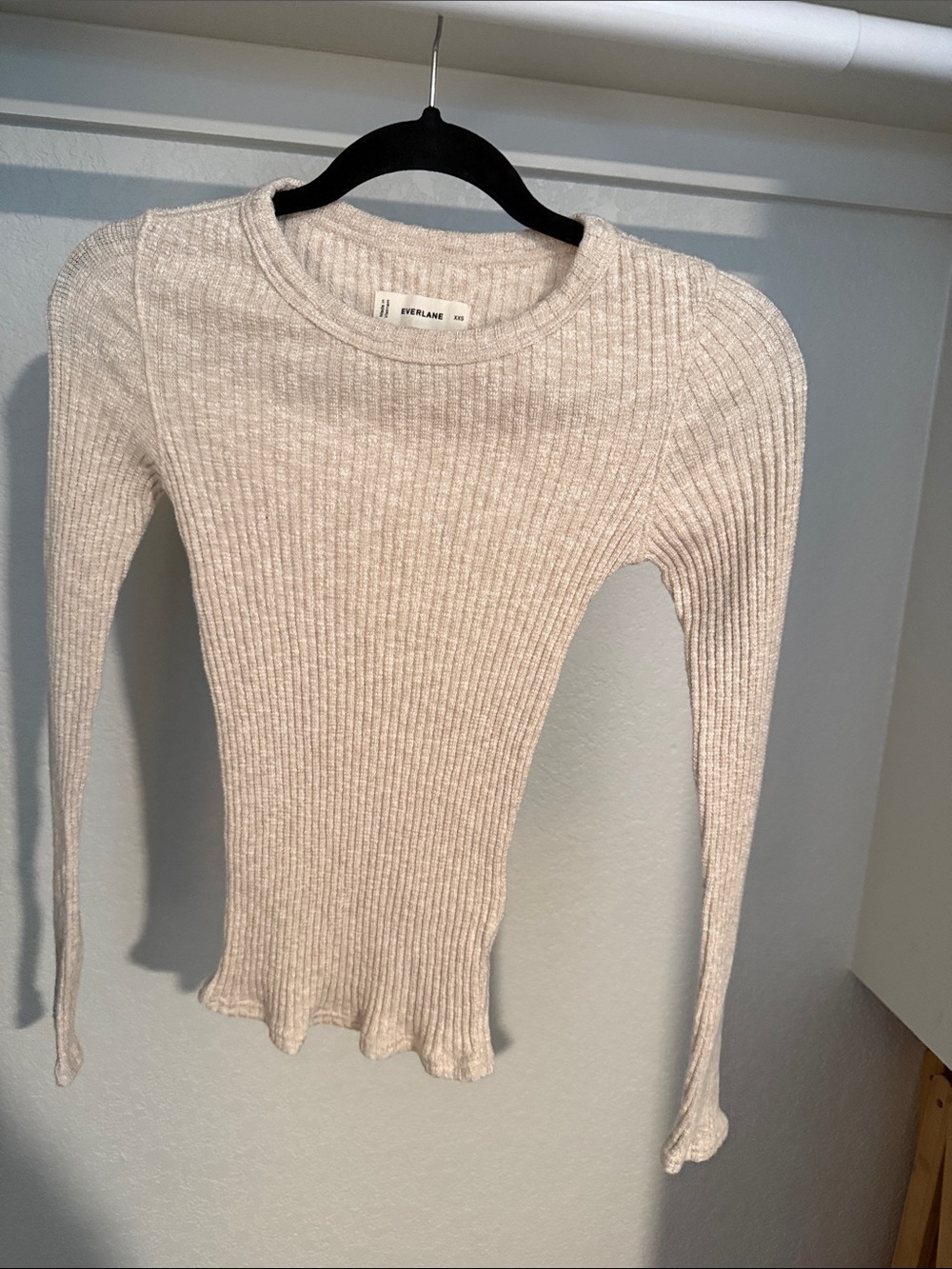Everlane Ribbed Long Sleeve Crewneck in Oatmeal